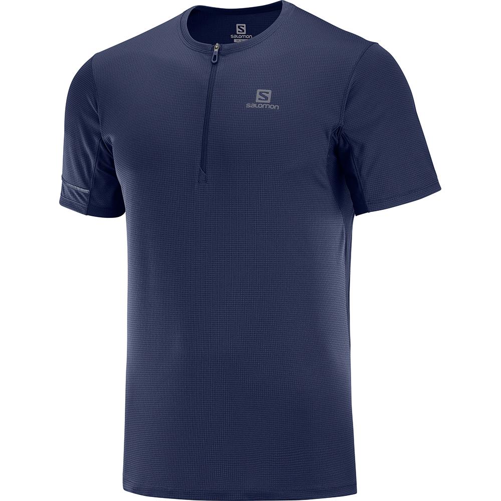 Salomon Israel AGILE HZ SS M - Mens T shirts - Navy (QTPV-18092)